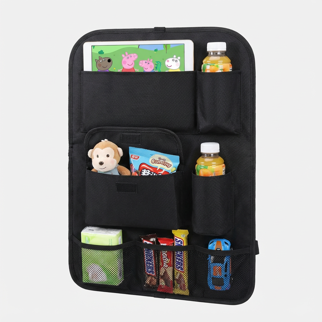 Car Seat Back Organiser With Foldable Tray Table - Jurni