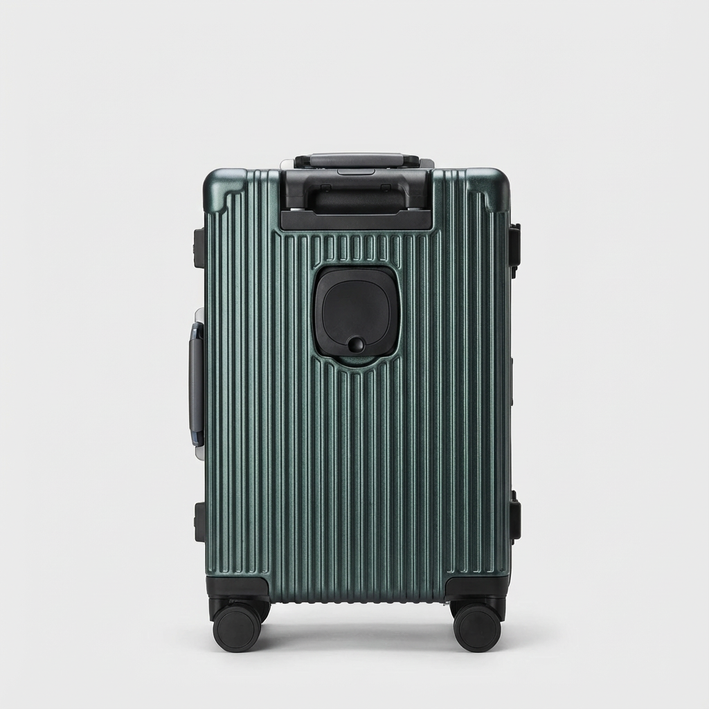 Green Compact Carry-On Suitcase With Front-Opening Design - Jurni