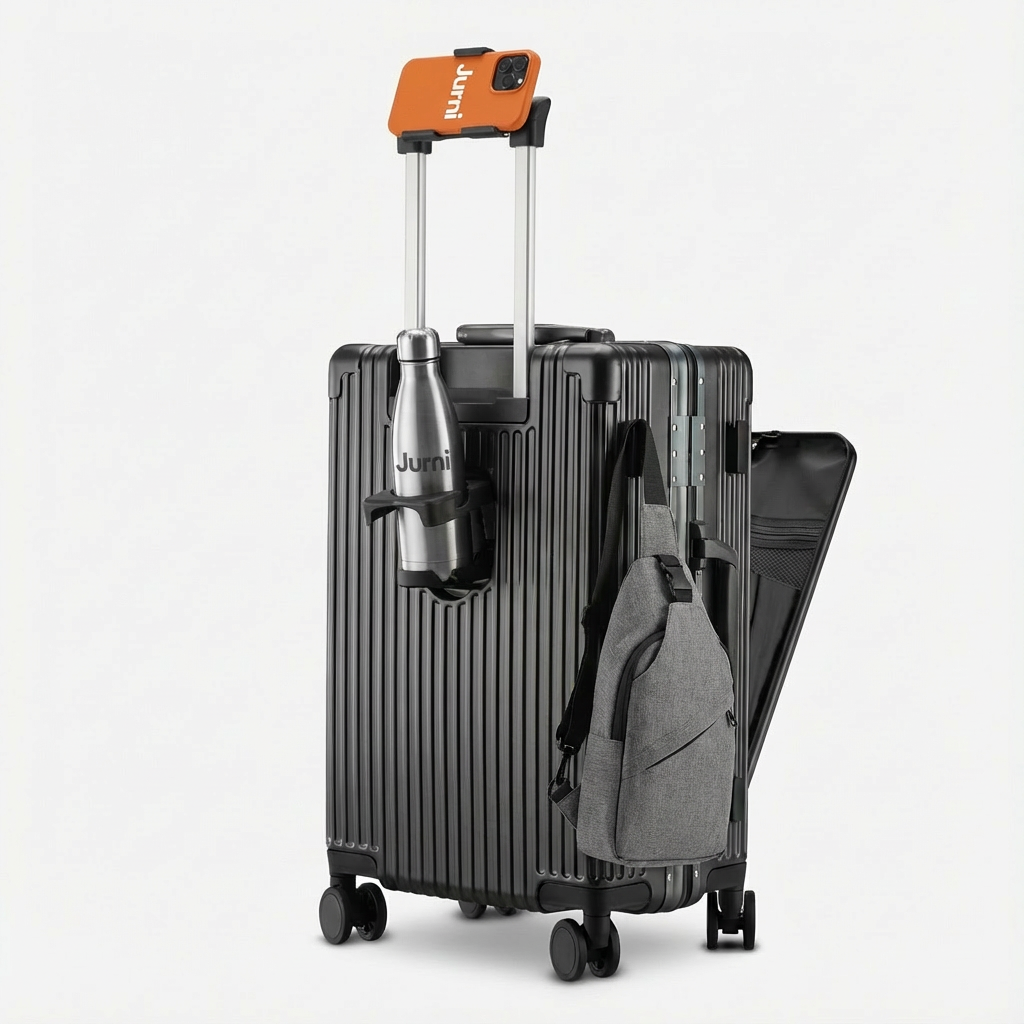 Black Compact Carry-On Suitcase With Front-Opening Design - Jurni