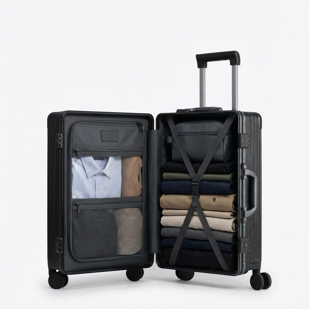 Black Compact Carry-On Suitcase With Front-Opening Design - Jurni
