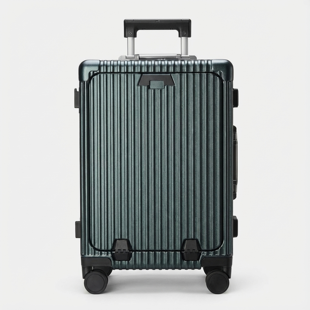 Green Compact Carry-On Suitcase With Front-Opening Design - Jurni