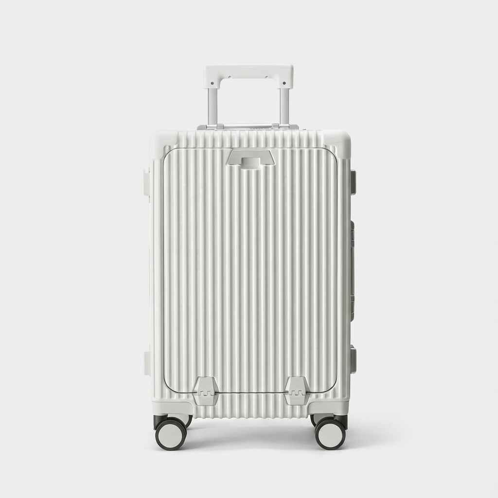 White Compact Carry-On Suitcase With Front-Opening Design - Jurni