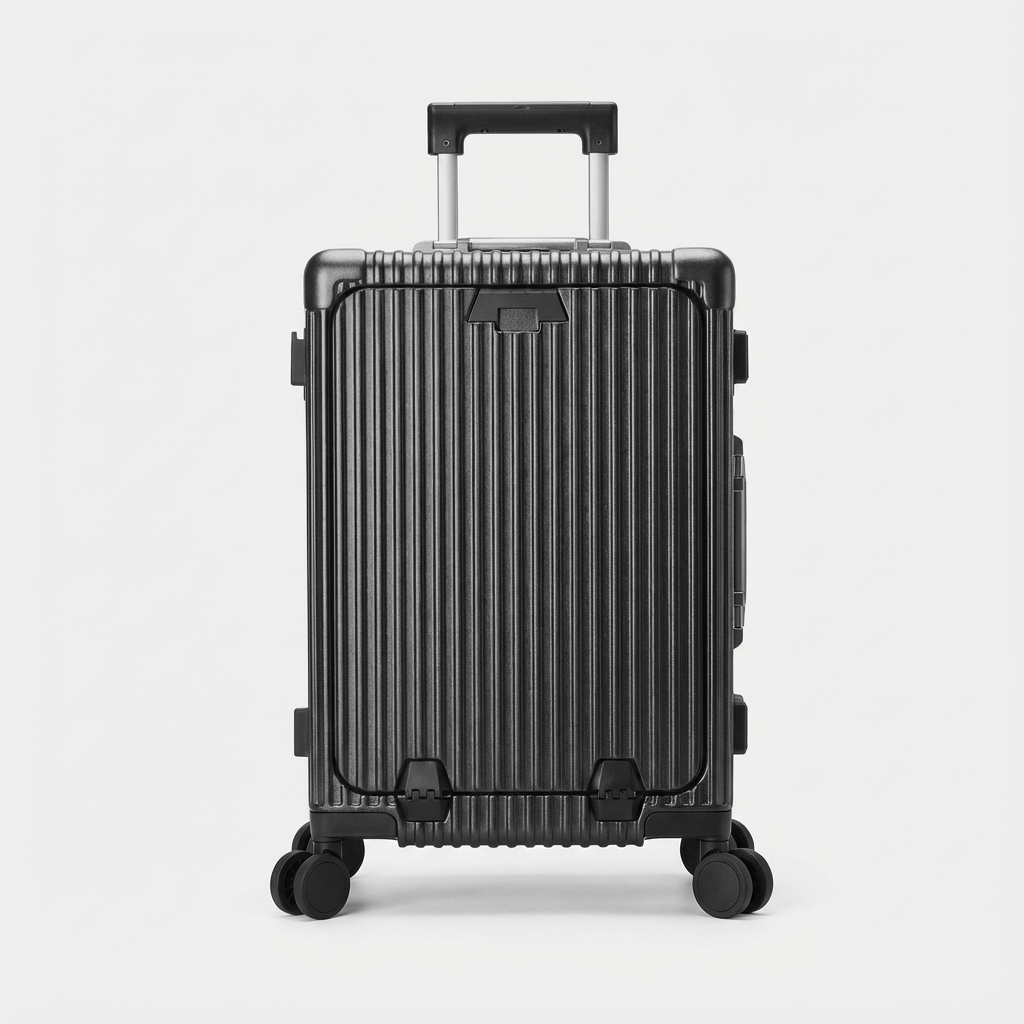 Black Compact Carry-On Suitcase With Front-Opening Design - Jurni