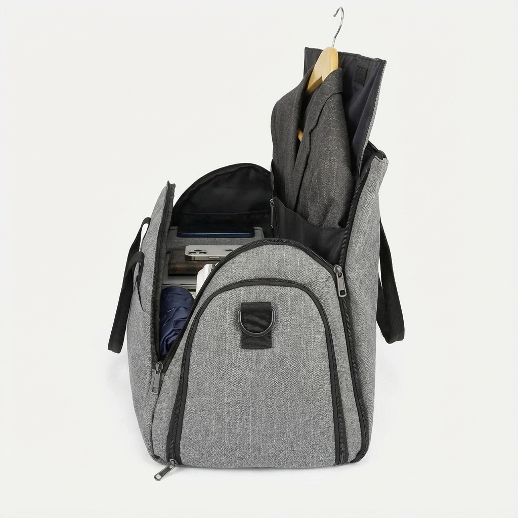 Grey Garment Duffel Bag With Zip-Out Layout - Jurni