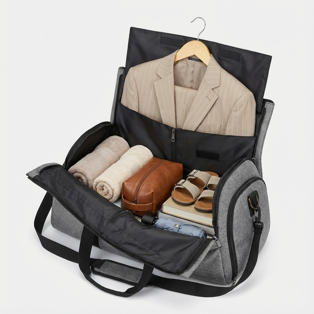 Grey Garment Duffel Bag With Zip-Out Layout - Jurni